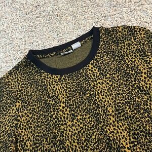 Chico's‎ Sz 2 Black Gold Leopard Print Crew Neck Short Sleeve Top Women's Size L